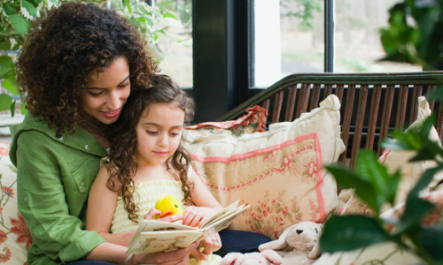 Mom and daughter reading